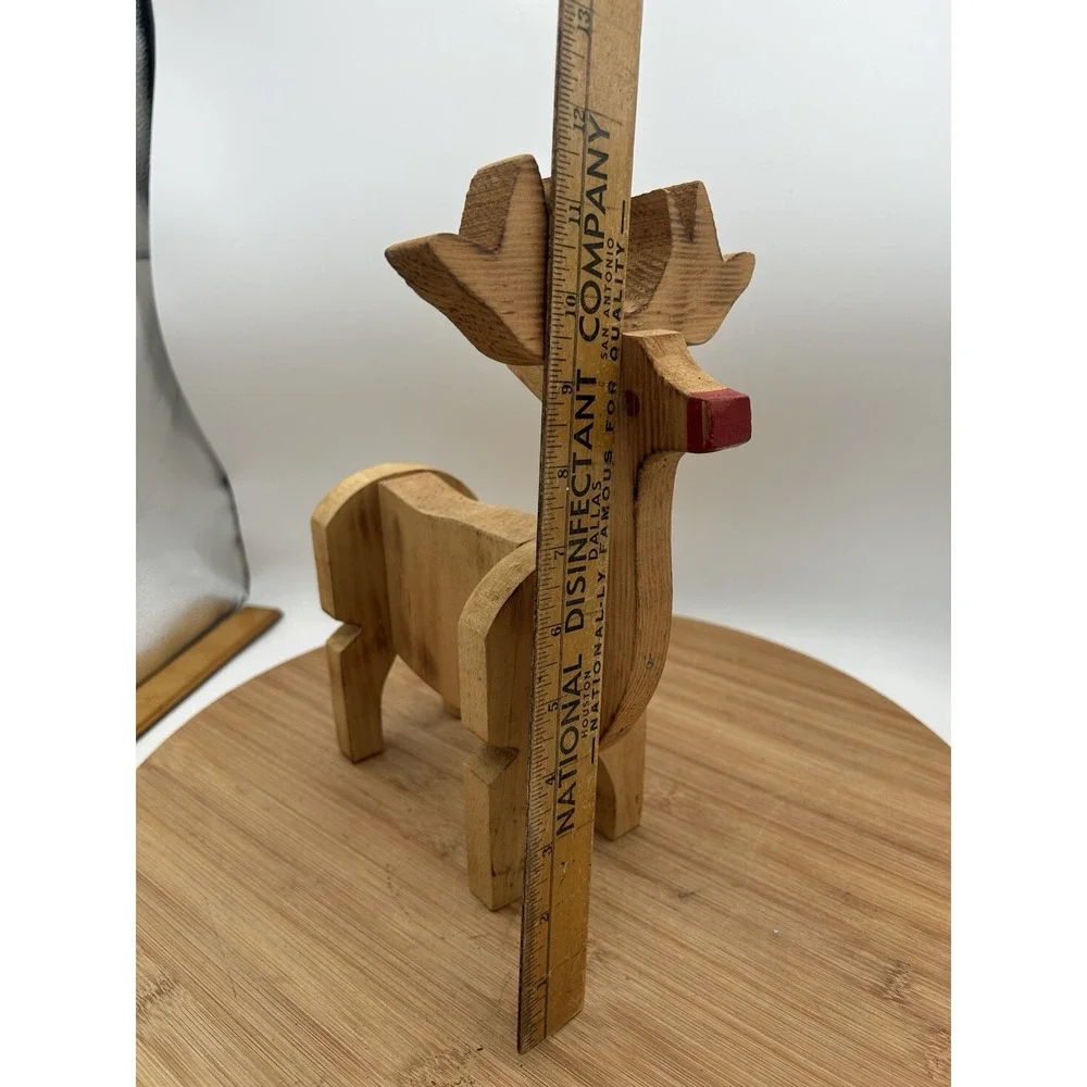 Vintage Handmade Wooden Reindeer 12